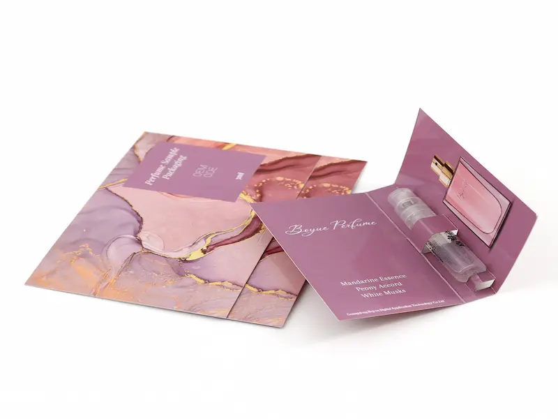 Luxury perfume trial packaging card with custom printing and foil stamping – YiZhou Packaging