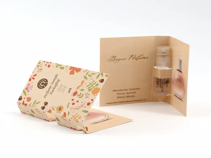 Perfume trial card packaging for mini fragrance vials – compact discovery set card by YiZhou Packaging
