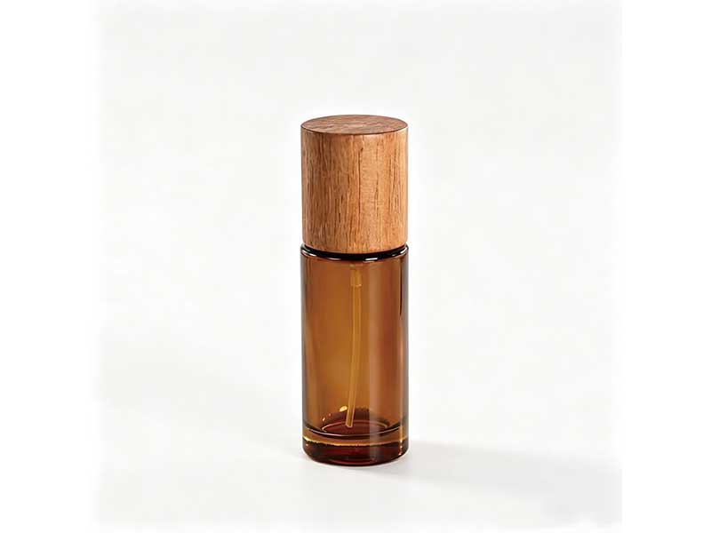 YZ-B010 brown glass bottle 20ml with wood lid - YiZhou Packaging