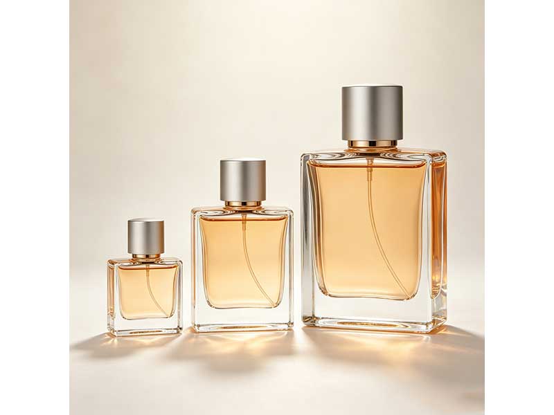 Assorted perfume bottles of different ounce sizes — demonstrating the variety of cosmetic packaging